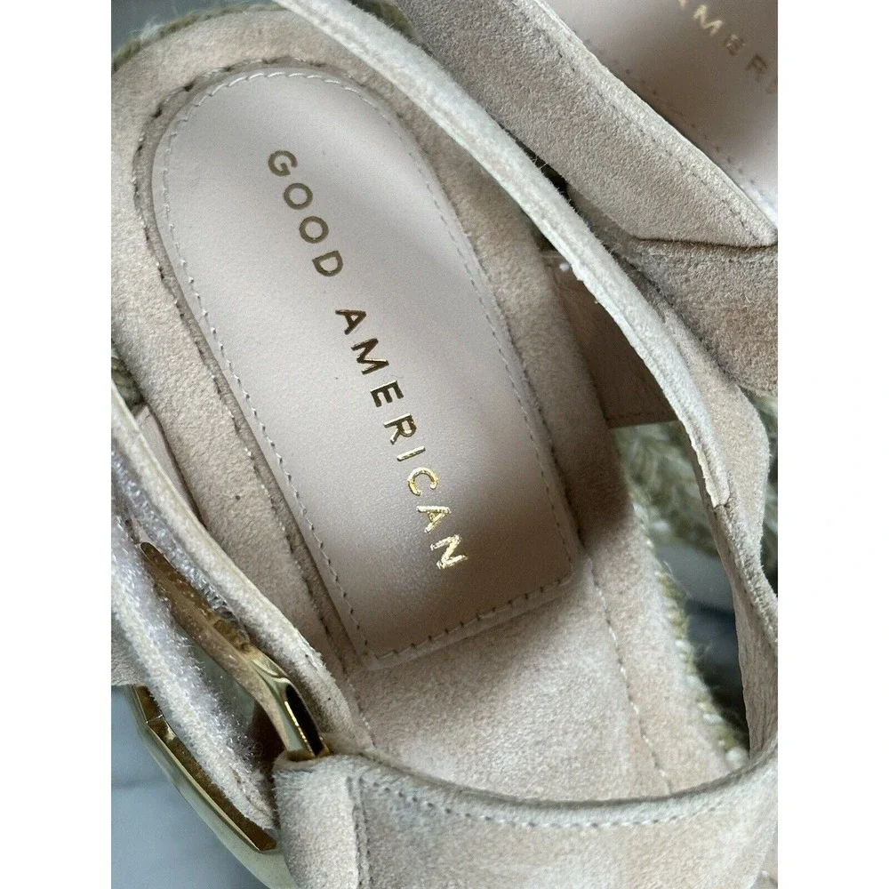 Good American Cinder Espadrille Wedge Sandals Womens 8 Blush Suede Platform